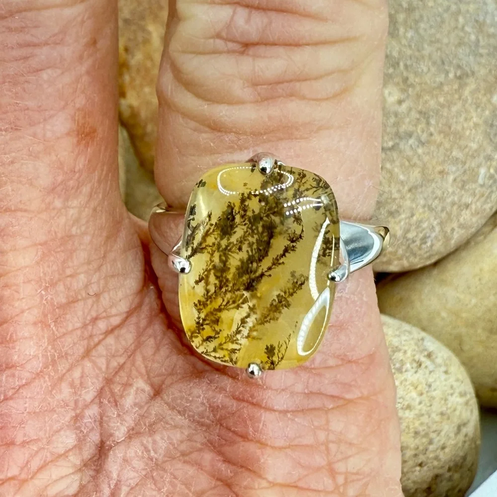 Sterling Silver Moss Agate Ring Size 8 Dendritic Gemstone Nature Inspired 4.3 gr - Picture 16 of 16